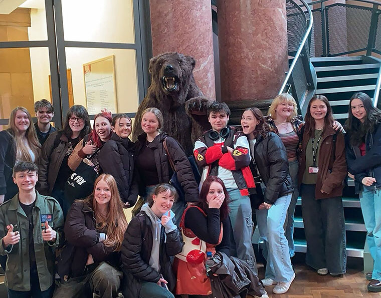 Photograph of a group of students outside the Exchange Theatre.