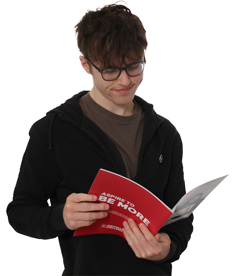 Photograph of a student reading the prospectus