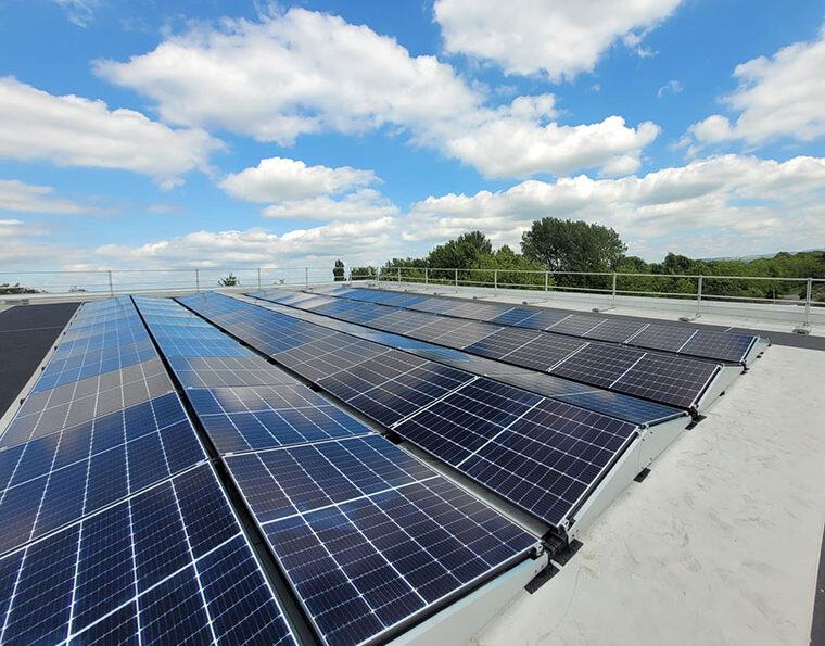 Photograph of solar panels on the college roof