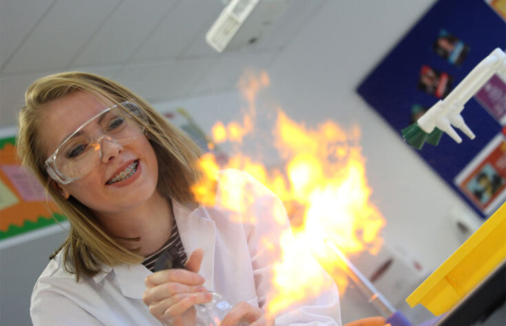 Photograph of an applied science student conducting an experiment