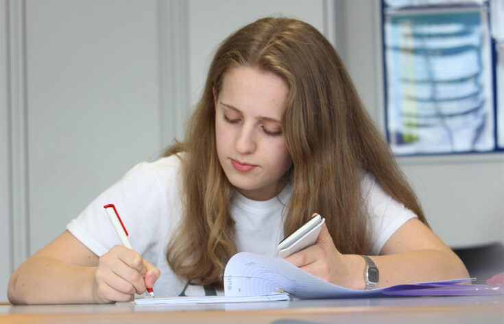 Photograph of an A level maths student.