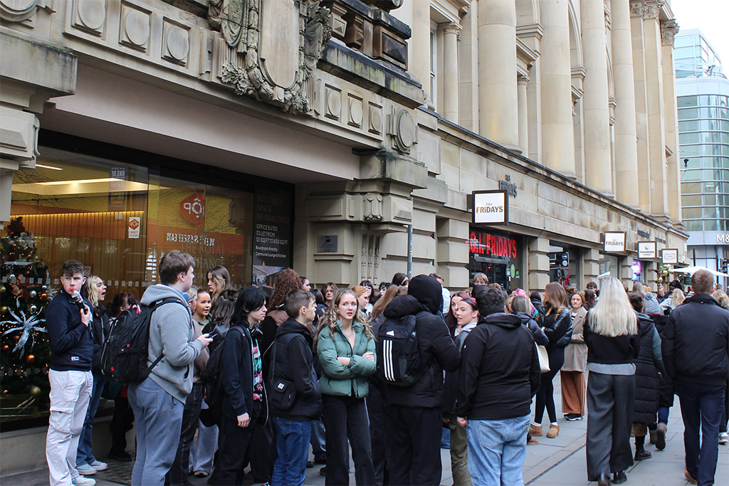 Photograph of students outside the Royal Exchange Theatre