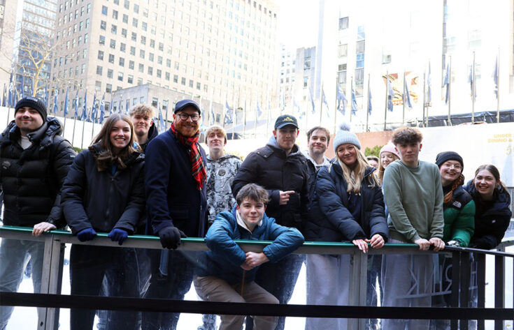 Students and teachers stood outside the Rockefeller Center.